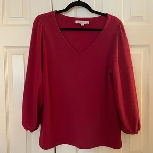 LOFT Cranberry V-Neck Blouse - Size Large
